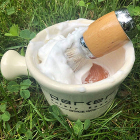 Parker Deluxe mug fits 3-inch shave soaps for generous lathering and water adjustment.