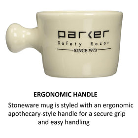 Parker Deluxe mug weight helps retain heat for warm, comfortable shaves.
