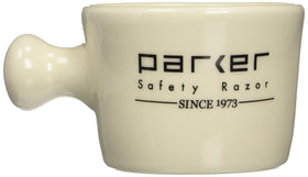 Parker Deluxe stoneware apothecary mug ivory finish ideal for classic shaving setup and soap storage.