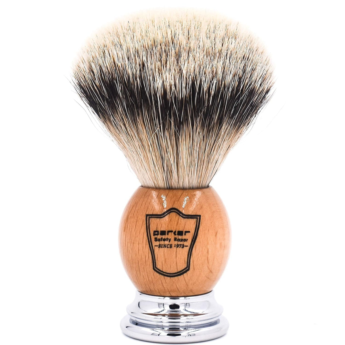 Parker Silvertip Badger Brush with Olivewood Handle offers luxe softness for sensitive skin.