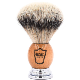Parker Silvertip Badger Brush with Olivewood Handle offers luxe softness for sensitive skin.