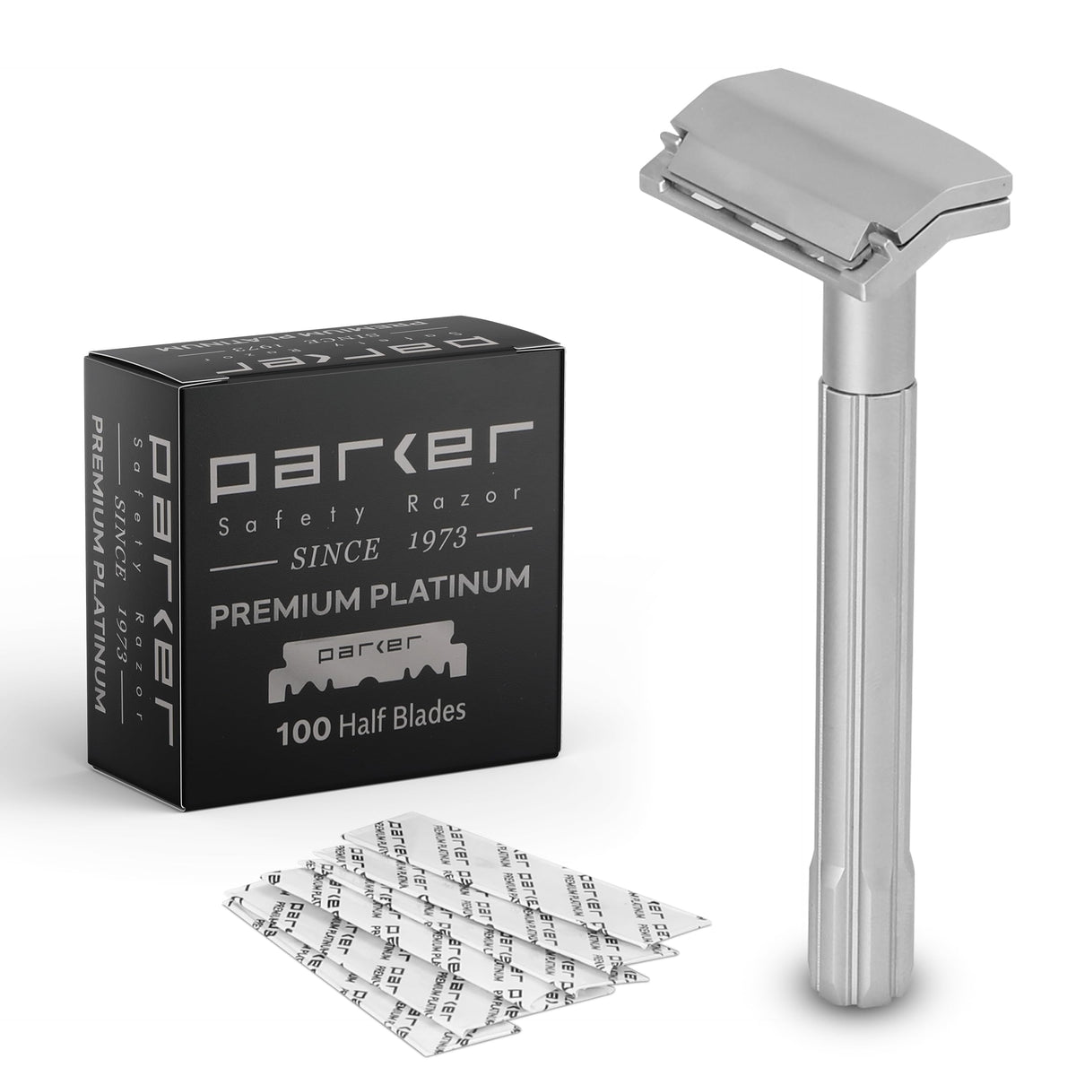Parker SoloEdge all-metal plastic-free design for sustainable shaving.