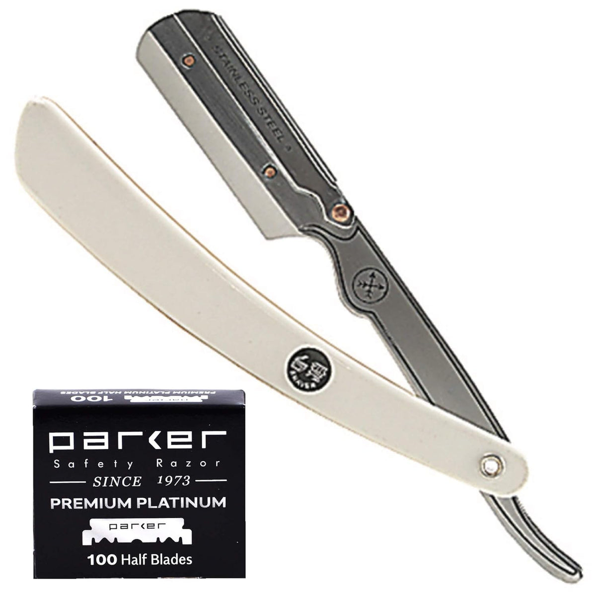 Parker SRW professional razor blade arm in stainless steel for precise lines.