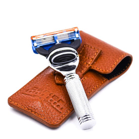Parker Travel Fusion Razor leather case protects blades during travel