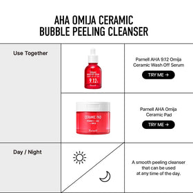 Parnell AHA Omija Bubble Cleanser comes in a compact 6 oz size for routine exfoliation.