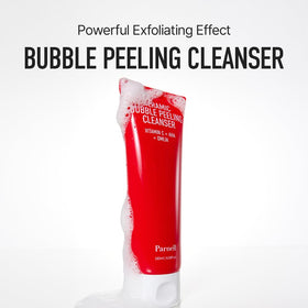 Parnell AHA Omija Bubble Cleanser foam displays a rich lather for gentle cleansing.