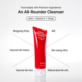 Parnell AHA Omija Bubble Cleanser supports sebum balance for a smoother base.
