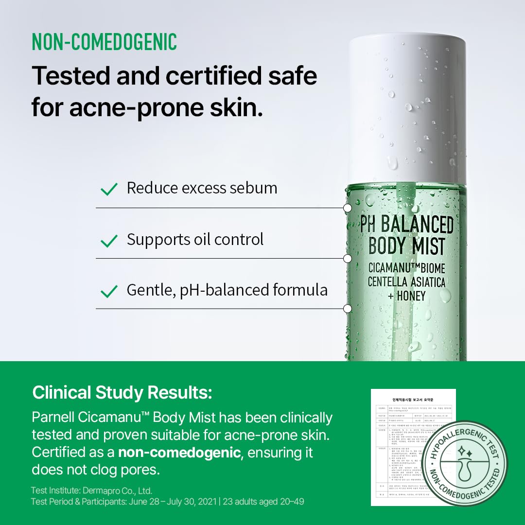 Parnell Cicamanu mist showing dual-layer hydration with ceramide and hyaluronic acid.