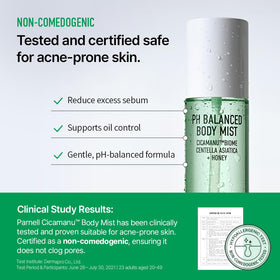 Parnell Cicamanu mist showing dual-layer hydration with ceramide and hyaluronic acid.