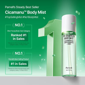 Parnell Cicamanu exfoliating mist featuring LHA and PHA for gentle renewal.
