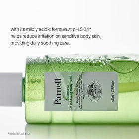 Parnell Cicamanu rinse splash showing clean lather and refreshing herbal scent