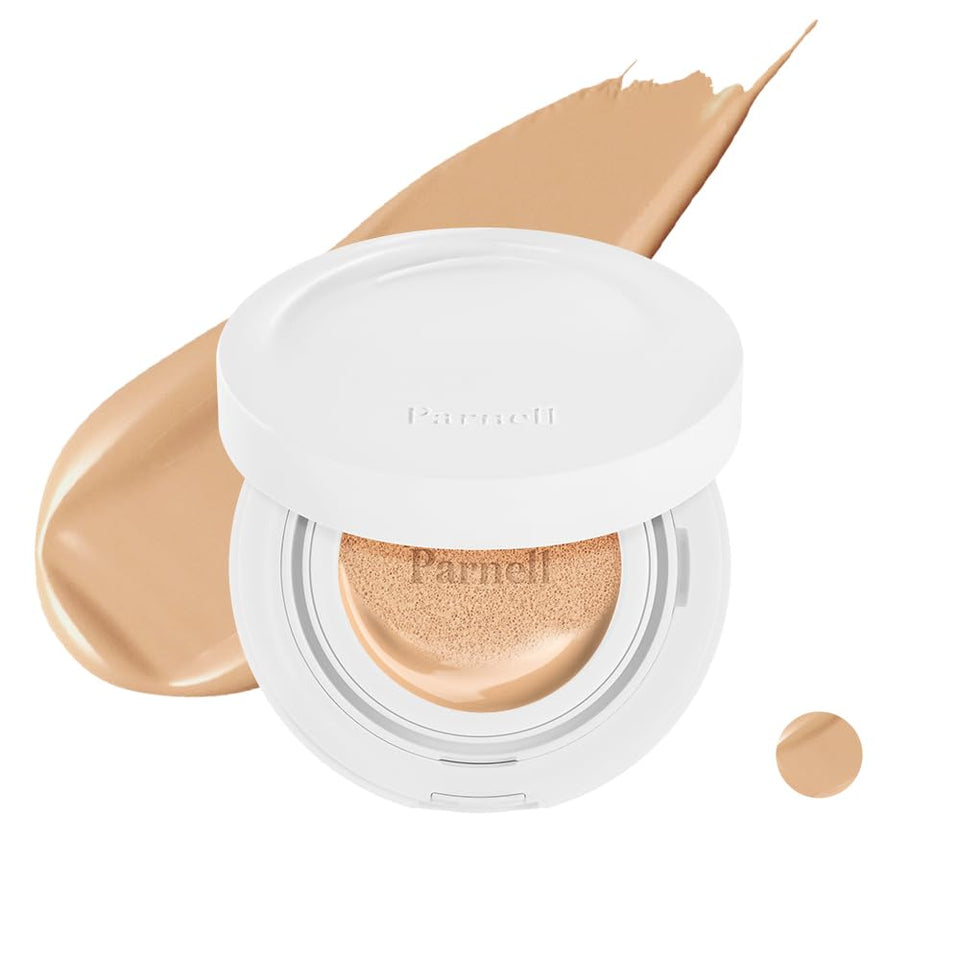 Parnell Cicamanu Serum Cushion bottle with puff for radiant, lightweight glow.