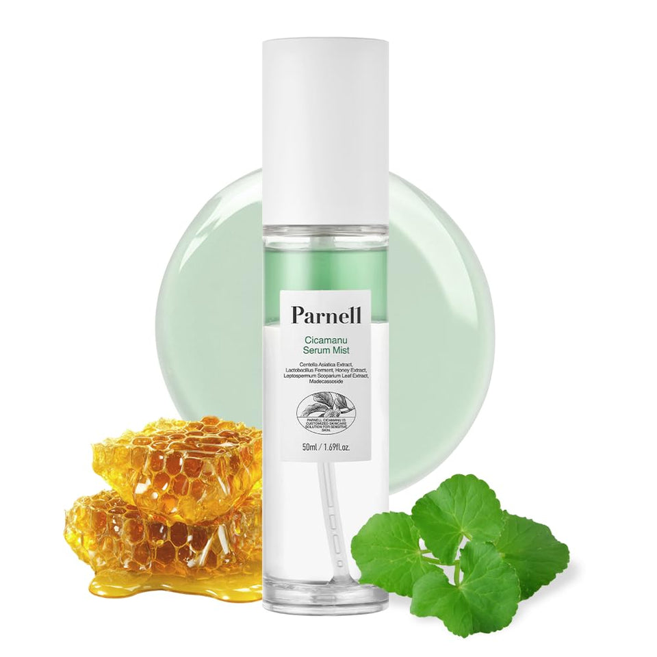 Parnell Cicamanu Serum Mist bottle pour delivers a glass-like finish and refreshing hydration