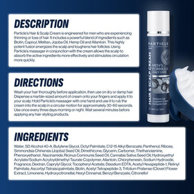 Particle complete care system graphic displaying integrated scalp and hair care.