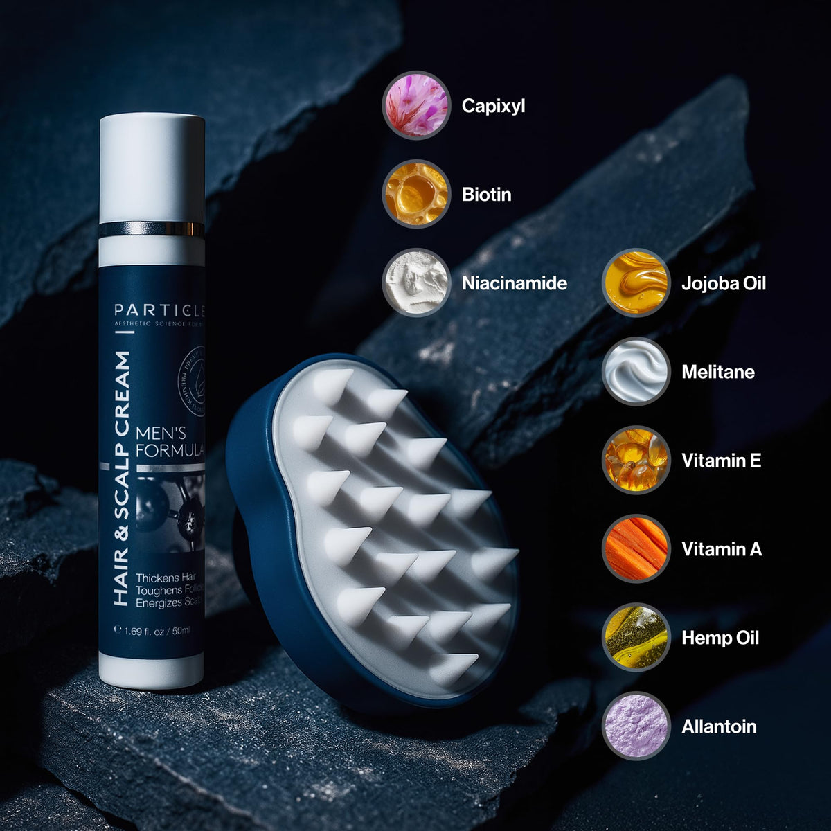 Particle cream dispensing jar highlights easy, mess-free application for consistent use.