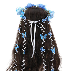 PartyforU blue flower crown headpiece with butterfly accents for festival wear