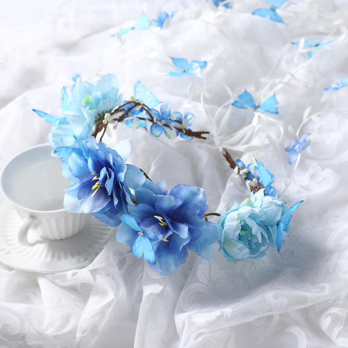 PartyforU white flower crown headpiece for elegant bridal touch