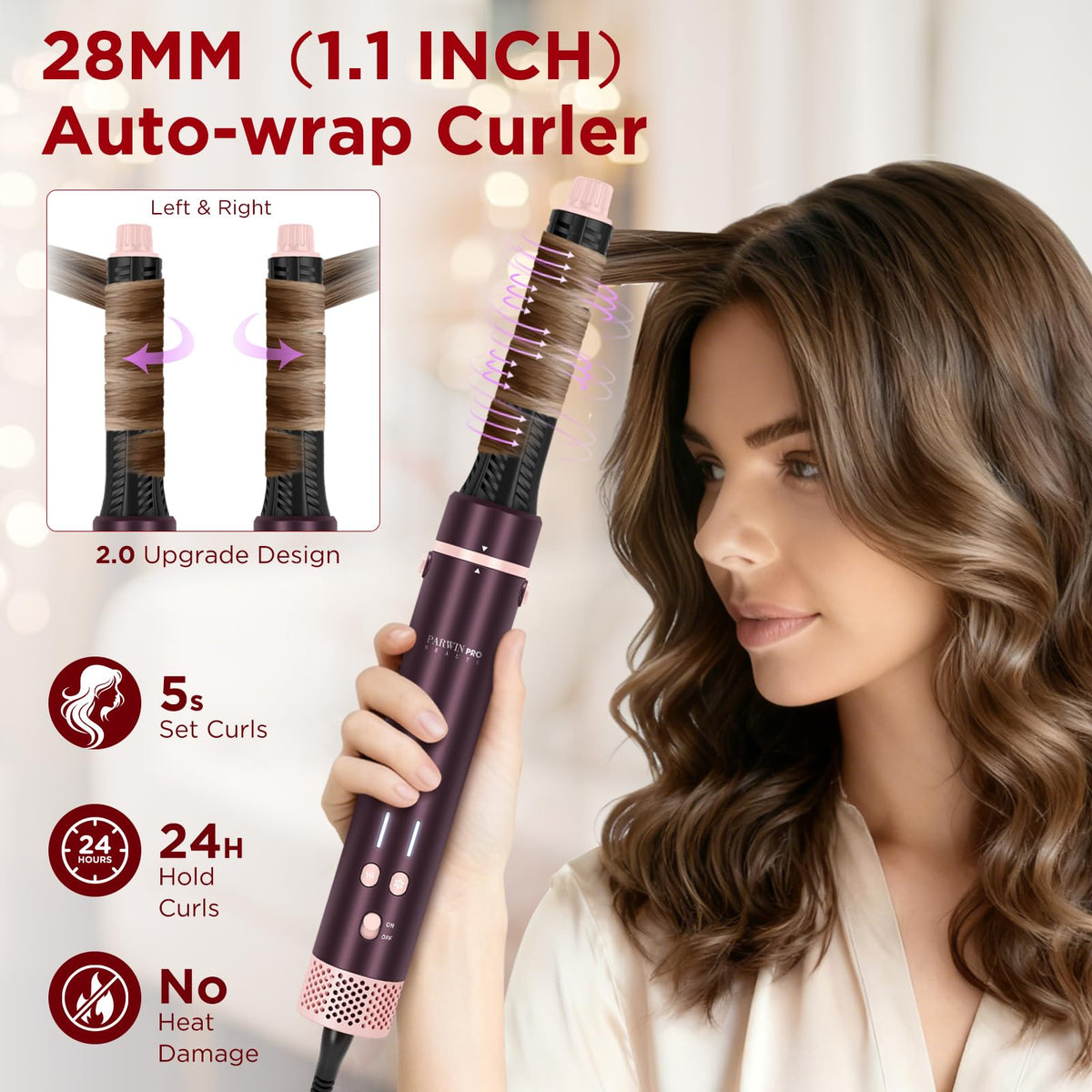 PARWIN PRO BEAUTY MaxAIR 2.0 auto-wrap curl wand delivers effortless, natural-looking curls.