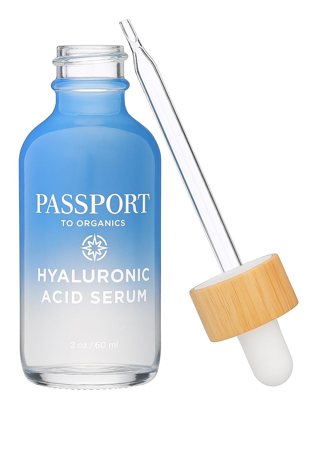 Passport to Organics Hyaluronic Acid Serum bottle showing hydrating formula