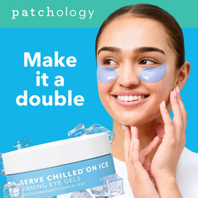 Patchology Serve Chilled On Ice eye mask close-up on peptides for under-eye care.