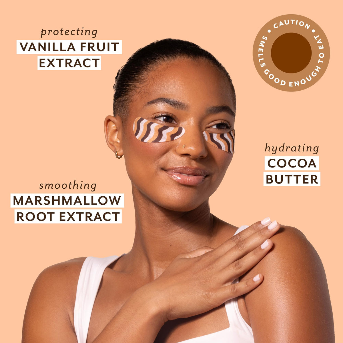 Patchology Sprinkles Eye Want S’more patches with no-slip fit on skin.