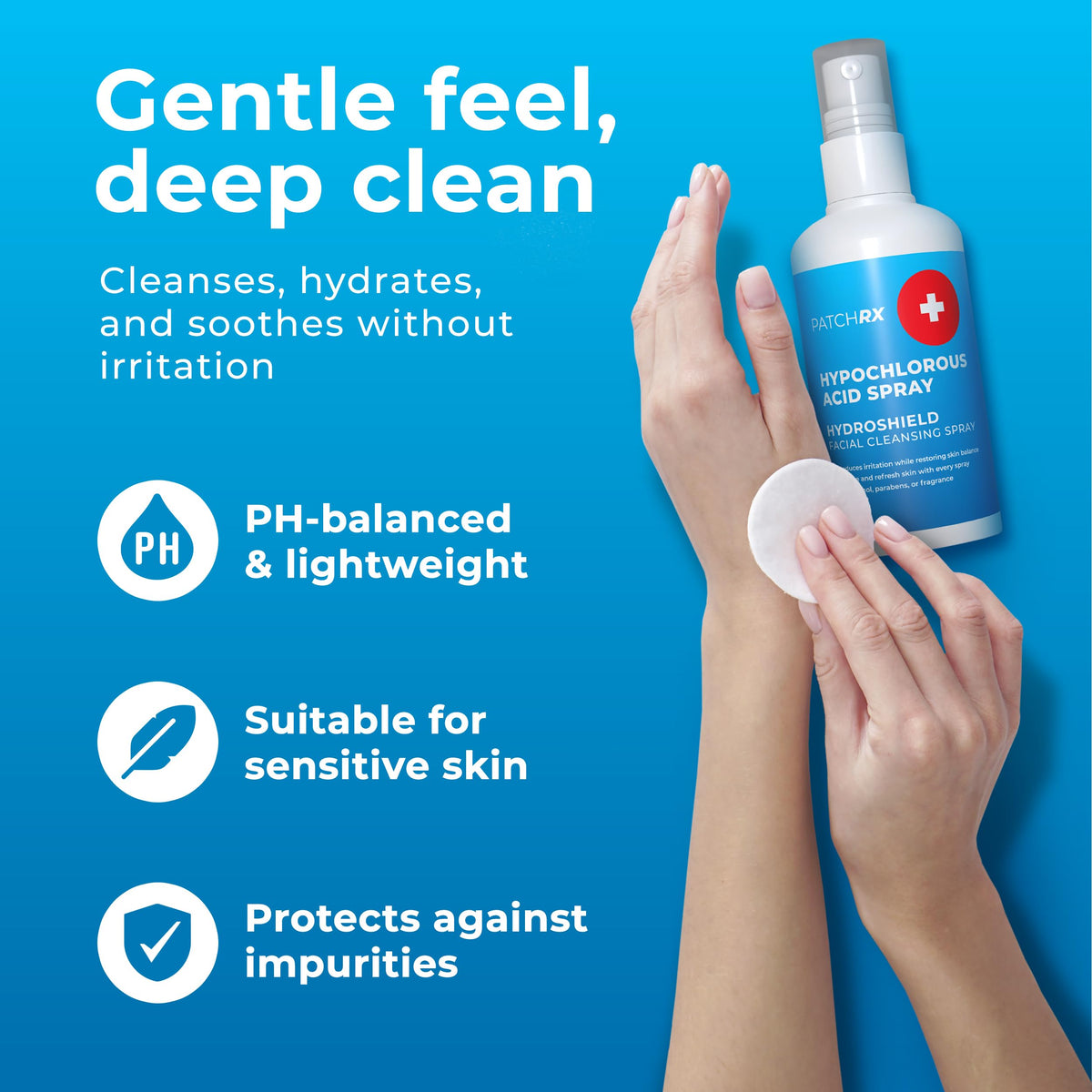 Close-up of PatchRx label highlighting alcohol-free, non-drying formula