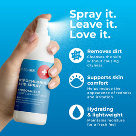 PatchRx spray on clean face showing gentle cleansing for acne-prone skin