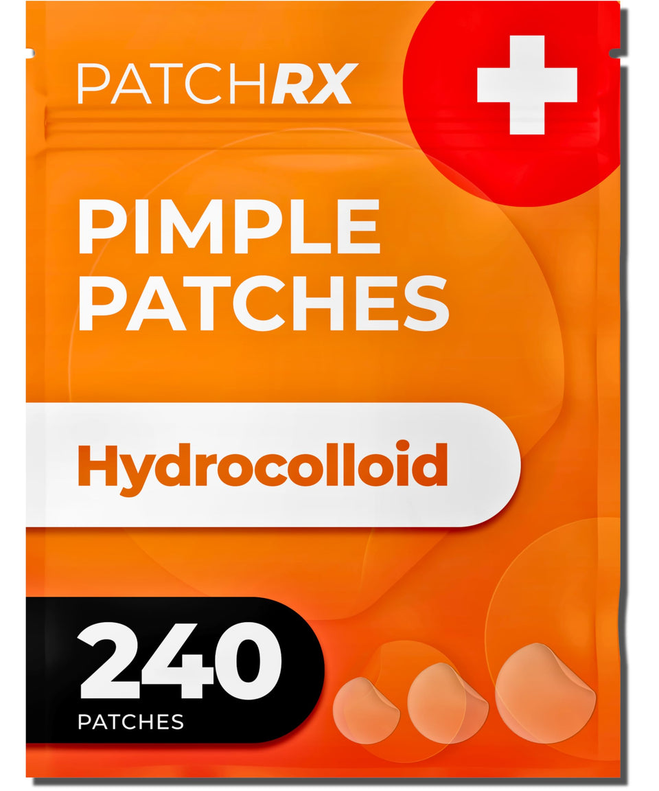 PatchRx Pimple Patch on the face shows discreet, absorbent action for blemishes.