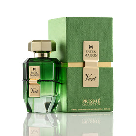 Patek Maison Prisme Vert bottle front view for refined everyday fragrance use