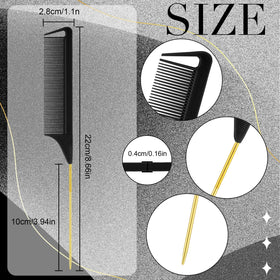 Patelai carbon fiber teasing comb with pintail for smooth backcombing and styling.