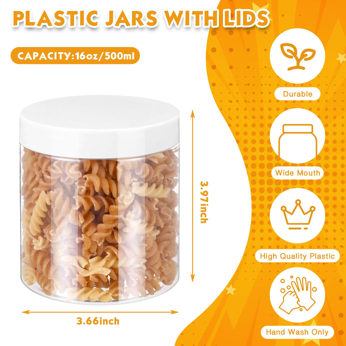 Patelai clear plastic jar with white lid and wide mouth for easy filling