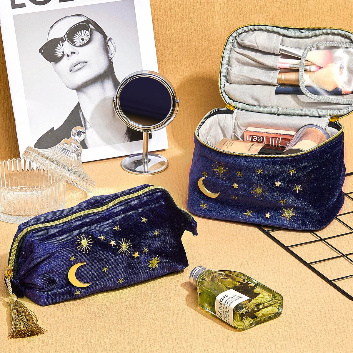 Patelai embroidered moon stars navy pouch adds stylish storage for cosmetics and toiletries