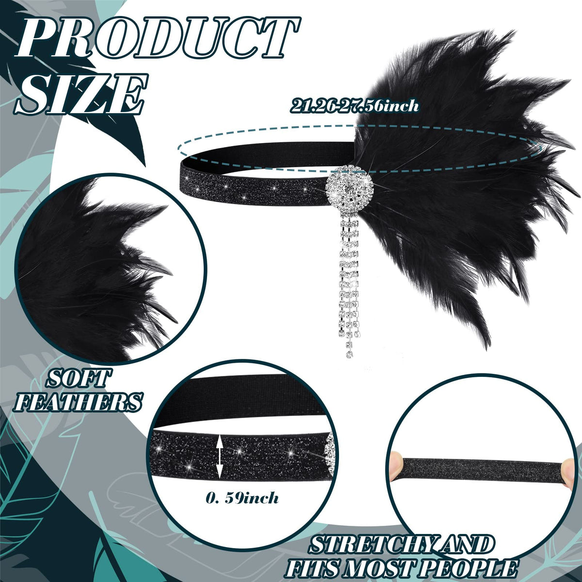 Patelai 1920s feather headband with rhinestones adds sparkle to any outfit.
