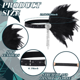 Patelai 1920s feather headband with rhinestones adds sparkle to any outfit.