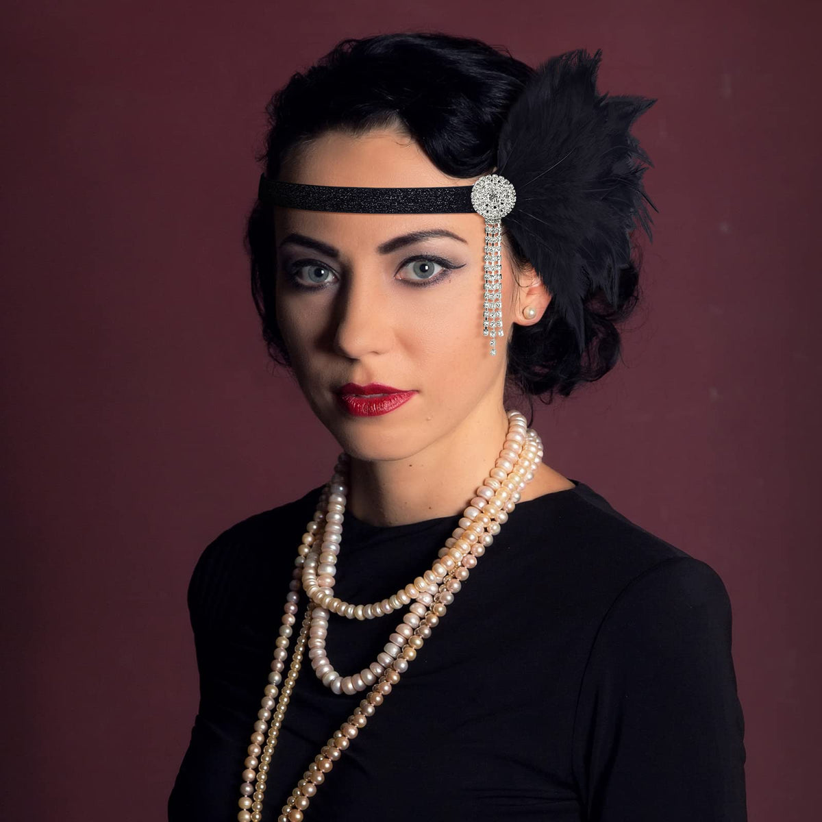 Patelai flapper headband adjustable elastic band for a comfortable secure fit.