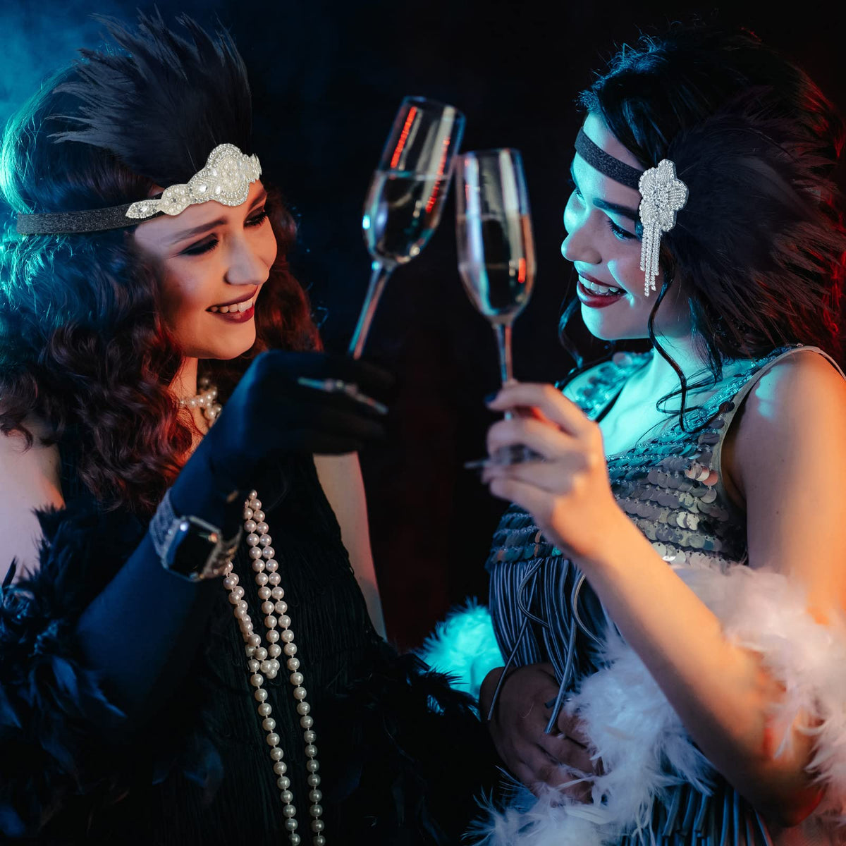 Patelai rhinestone headband shimmers under lights for party-ready style.