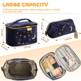 Patelai velvet large makeup bag navy with pearl zipper for organized travel