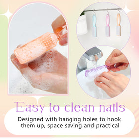 Patelai manicure brush in five colors with non-slip grip for daily nail cleaning.