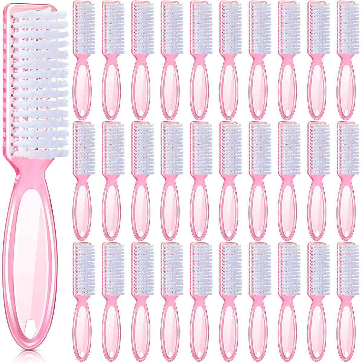 Patelai nail scrubber brush with pink handle for easy nail cleaning.