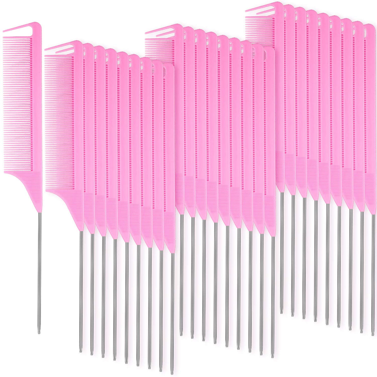 Patelai pink rat tail combs set for precise parting and styling in salon or home.