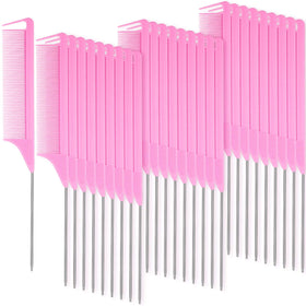 Patelai pink rat tail combs set for precise parting and styling in salon or home.