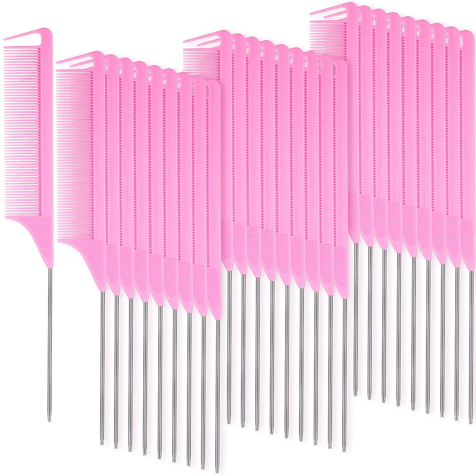 Patelai pink rat tail combs set for precise parting and styling in salon or home.