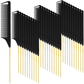 Patelai rat-tail combs set with black and gold finish for precise parting and detangling.
