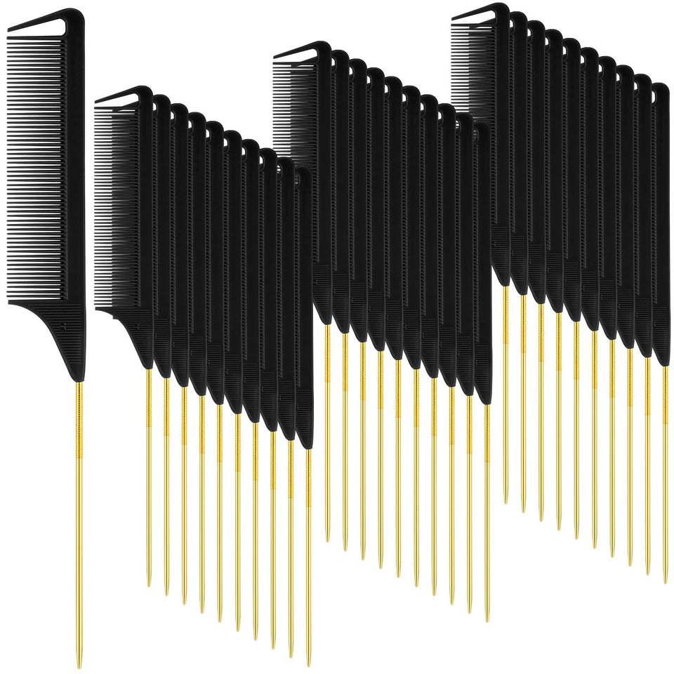 Patelai rat-tail combs set with black and gold finish for precise parting and detangling.