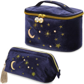 Patelai velvet small makeup bag navy with tassel for compact cosmetics on trips