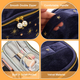 Patelai smooth velvet cosmetic bag navy with soft touch and daily reuse