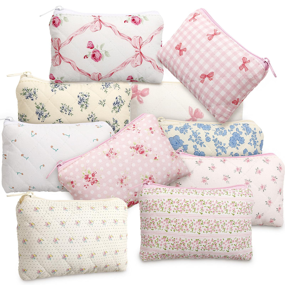 Paterr Bow Floral quilted makeup bag with zipper for quick access on the go.
