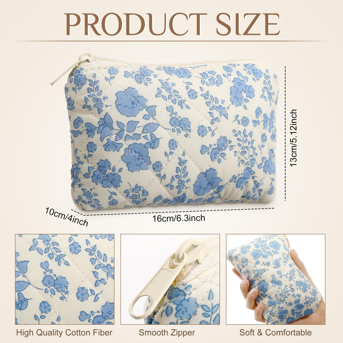 Paterr Bow Floral quilted makeup bag close-up on soft cotton fabric.