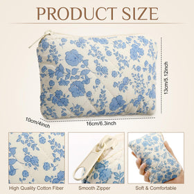 Paterr Bow Floral quilted makeup bag close-up on soft cotton fabric.