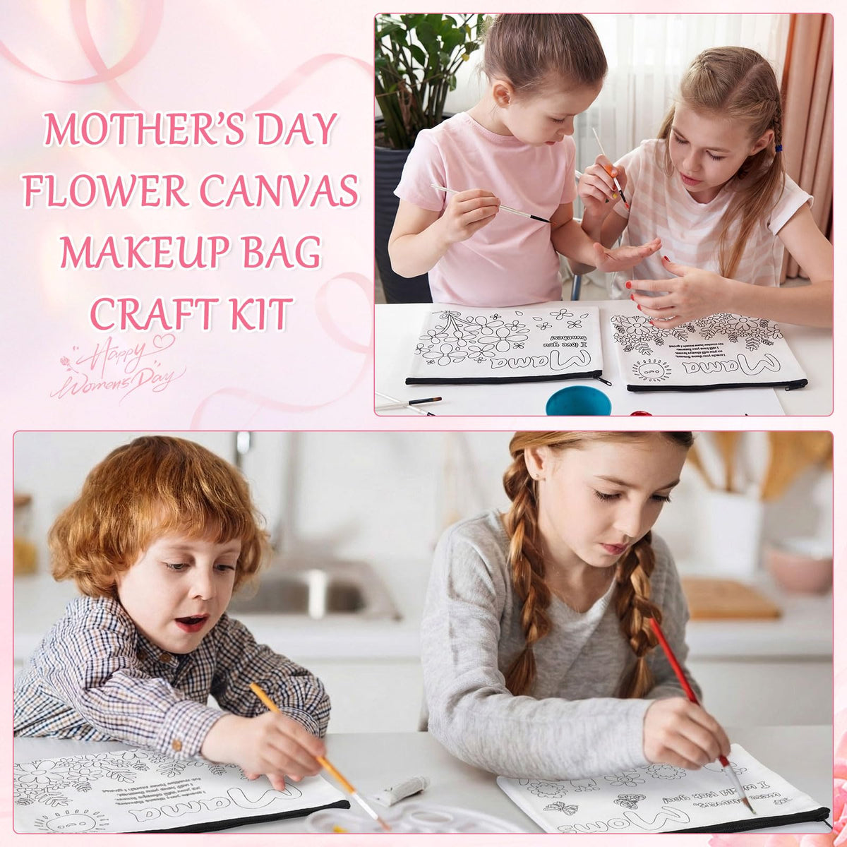 Paterr family craft session canvas bags—color together for Mother's Day.